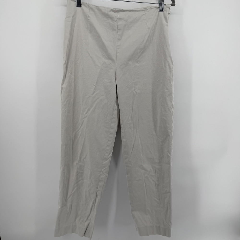 Talbots Pants Womens 12 Beige Stretch Cotton Side Zip Ankle Slim Career Classic